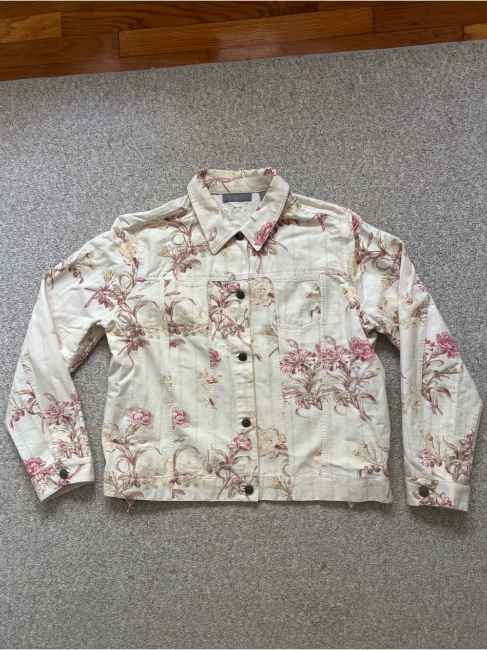 Kate Hill Cream Floral Button-Up Jacket with Pink & Brown Accents